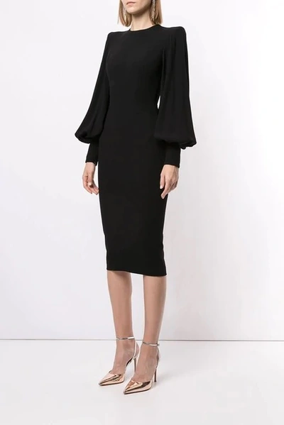 Shop Alex Perry Blunt Long Sleeve Crepe Black Midi Dress