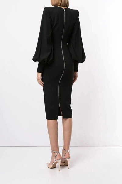 Shop Alex Perry Blunt Long Sleeve Crepe Black Midi Dress