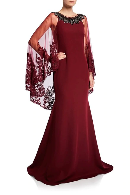 long sleeve cape gown