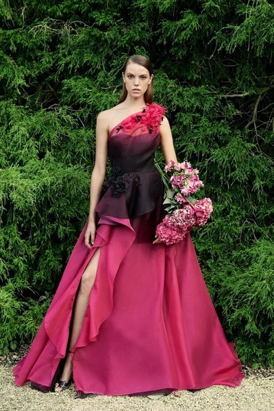 Shop Marchesa One Shoulder Tulle And Organza Ball Gown