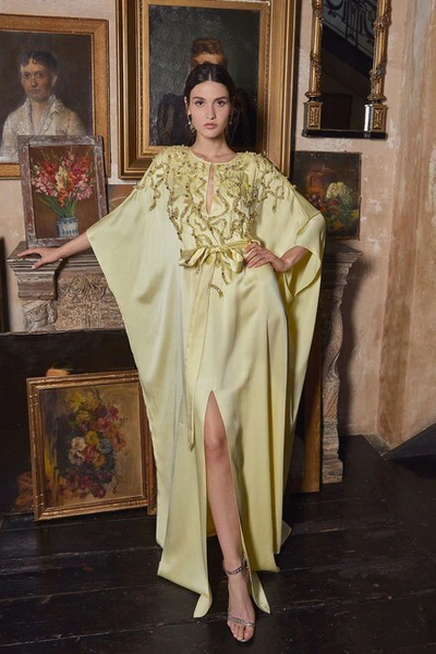 Shop Marchesa Crepe Back Satin Caftan Gown