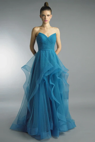 Basix Black Label Strapless Ruffled Evening Gown In Peacock ModeSens