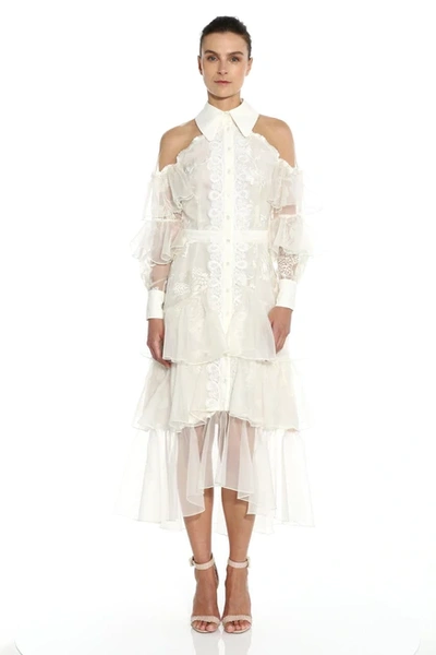 Shop Marchesa Cold Shoulder Tiered Shirt Dress