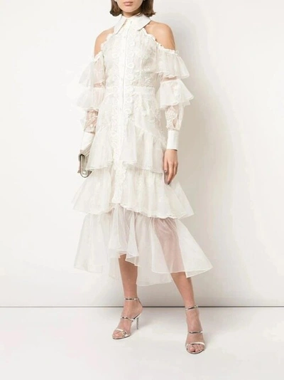 Shop Marchesa Cold Shoulder Tiered Shirt Dress