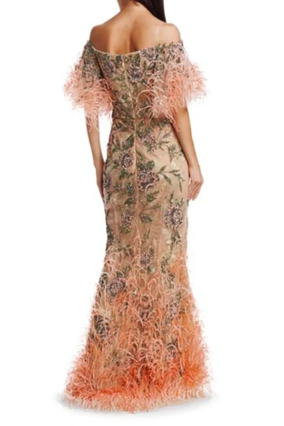 Shop Marchesa Tulle Off Shoulder Fit And Flare Gown W/ Capelet