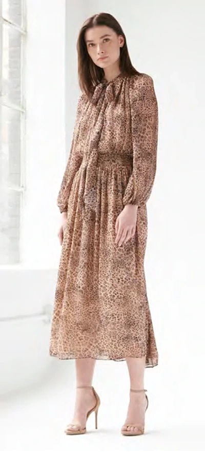 Shop ml Monique Lhuillier Long Sleeve Camel Multi Midi-tea Dress