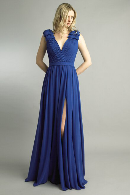 basix black label shoulder bow crepe gown