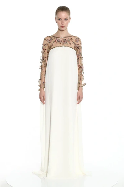 Shop Marchesa Embroidered Georgette Caftan Gown