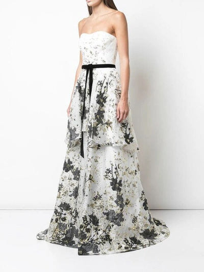 Shop Marchesa Notte Strapless Floral Tiered Gown