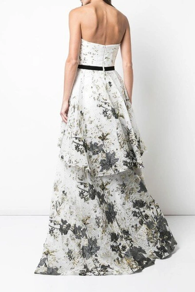 Shop Marchesa Notte Strapless Floral Tiered Gown