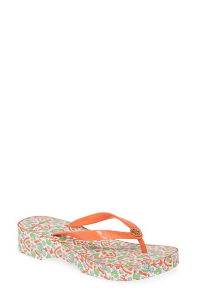 Shop Tory Burch Wedge Flip Flop In Red / Legacy Paisley