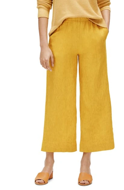 Shop Eileen Fisher Wide Leg Organic Linen Ankle Pants In Marigold