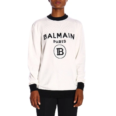 Shop Balmain Paris Jacquard Logo In White