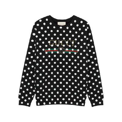 Shop Gucci Polka-dot Logo Cotton Sweatshirt In Black
