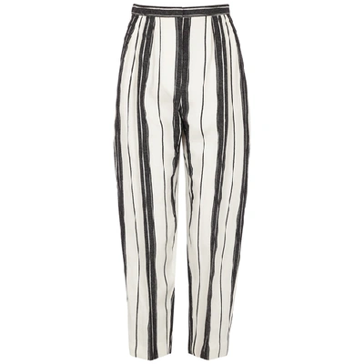 Shop Alexander Mcqueen Monochrome Striped Linen-blend Trousers In White And Black
