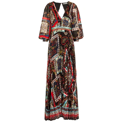 Shop Alice And Olivia Cheney Printed Chiffon Maxi Dress In Black