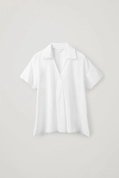 Shop Cos Short-sleeved Top With Pleat In White