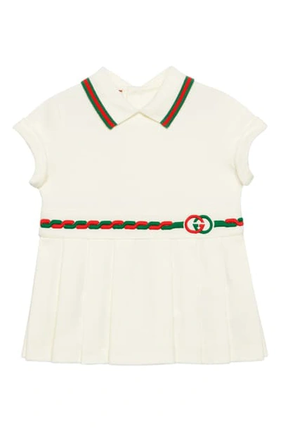 Shop Gucci Embroidered Double-g Logo Polo Dress In Ivory/ Multicolor