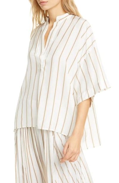 Shop Vince Stripe Silk Popover Top In Optic White