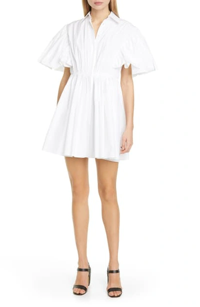 Shop Valentino Cape Sleeve Poplin Shirtdress In Bianco