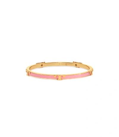 Shop Tory Burch Serif-t Enameled Stackable Bracelet In Tory Gold/pink City