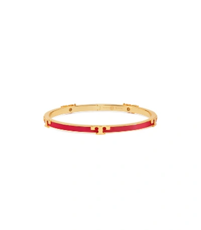 Shop Tory Burch Serif-t Enameled Stackable Bracelet In Tory Gold/poppy Red