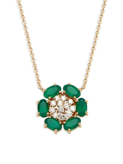 Shop Hueb 18k Yellow Gold, Emerald & Diamond Flower Pendant Necklace