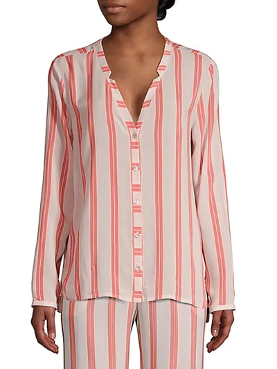 Shop Hanro Sleep & Lounge Woven Long-sleeve Shirt In Ceramic Stripe