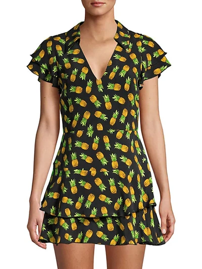 Shop Alice And Olivia Shay Pineapple-print Skort Romper In Pineapple Black