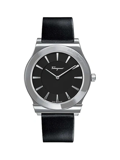 Shop Ferragamo 1898 Slim Stainless Steel & Leather-strap 2-hand Watch