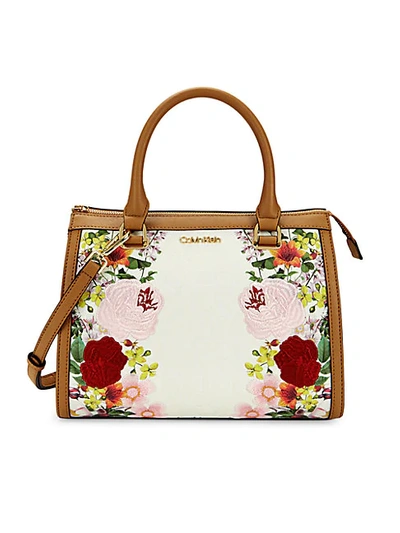 Shop Calvin Klein Mercy Signature Monogram Floral Satchel In Floral White