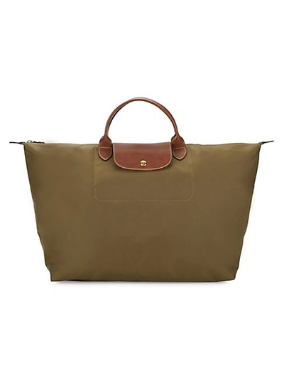Shop Longchamp Leather-trim Double Top Handle Bag In Olive
