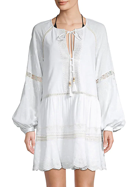 white cotton peasant dress