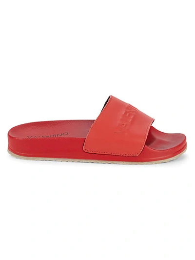 Shop Valentino By Mario Valentino Samantha Leather Pool Slides In Red