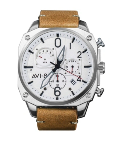 Shop Avi-8 Men's Hawker Hunter Chronograph Retrograde Edition Tan Genuine Leather Strap Watch 45mm