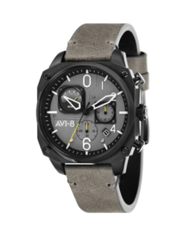 Shop Avi-8 Men's Hawker Hunter Chronograph Retrograde Edition Gray Genuine Leather Strap Watch 45mm