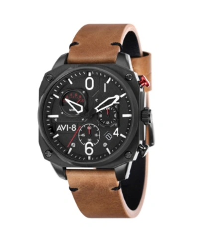 Shop Avi-8 Men's Hawker Hunter Chronograph Retrograde Edition Brown Genuine Leather Strap Watch 45mm