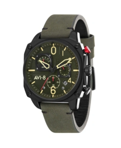 Avi-8 Men's Hawker Hunter Chronograph Retrograde Edition Black Genuine Leather Strap Watch 45mm In Black