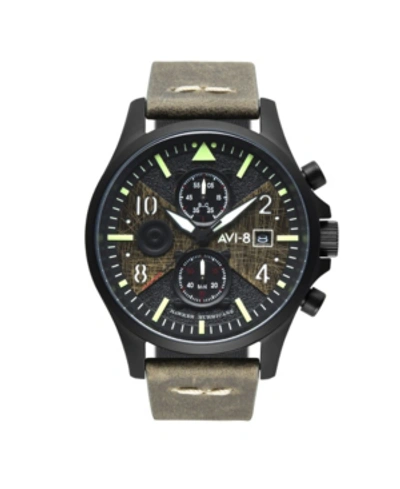 Shop Avi-8 Men's Hawker Hurricane Chronograph Bulman Edition Green Genuine Leather Strap Watch 45mm