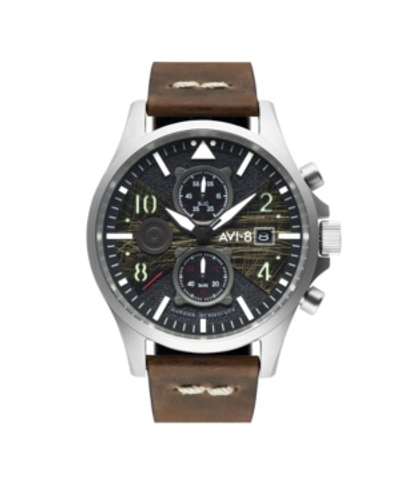 Shop Avi-8 Men's Hawker Hurricane Chronograph Bulman Edition Brown Genuine Leather Strap Watch 45mm