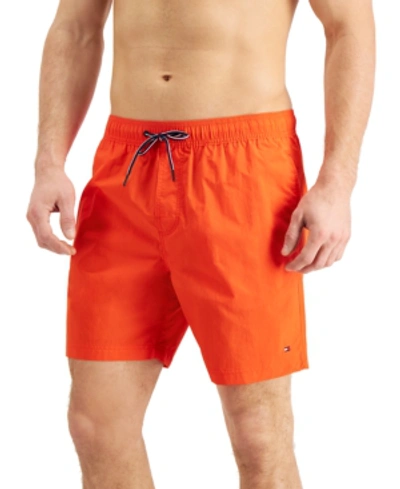 Shop Tommy Hilfiger Men's Solid Swim Trunks In Tangerine Tango
