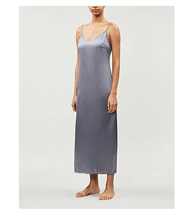 Shop La Perla Long Silk Slip Nightgown In Silver