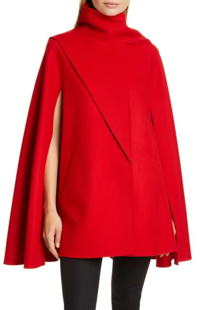 Shop Valentino Scarf Detail Wool & Cashmere Cape In Rosso