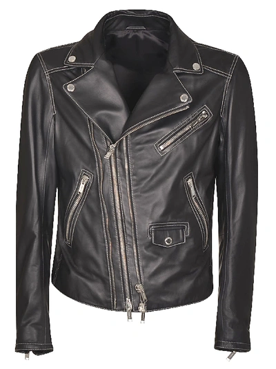 Shop Les Hommes Full Leather Perfect Biker Jacket In Black