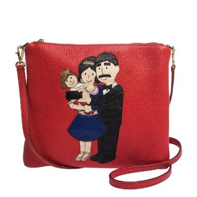 Pre-owned Dolce & Gabbana Red Leather Family Patch Crossbody Bag