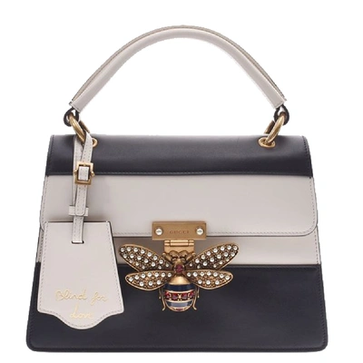 Pre-owned Gucci White/black Leather Queen Margaret Top Handle Bag