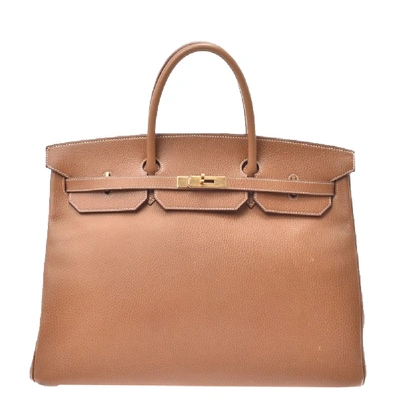 Pre-owned Hermes Gold Ardennes Leather Gold Hardware Birkin 40 Bag In Brown