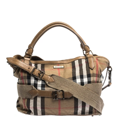 Pre-owned Burberry Beige Houe Check Canvas And Leather Aurelia Diaper Bag