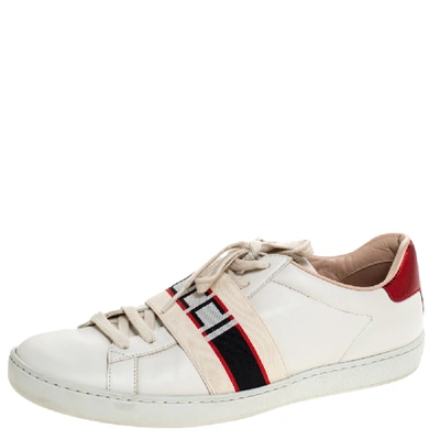 Pre-owned Gucci White/red Leather Ace Band Low-top Sneakers Size 39