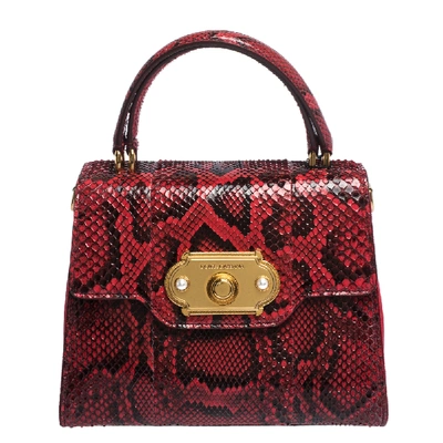 Pre-owned Dolce & Gabbana Red Python And Velvet Welcome Top Handle Bag